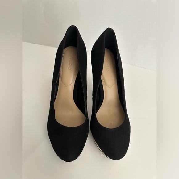 Aldo Women's Black Suede Gold design Shoes Heel Size US 7 - Picture 4 of 7